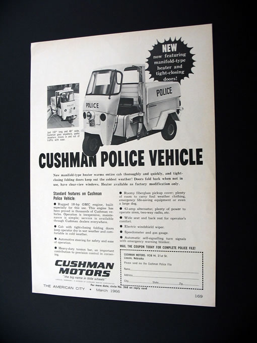 Cushman Motors Police Vehicle 1966 print Ad